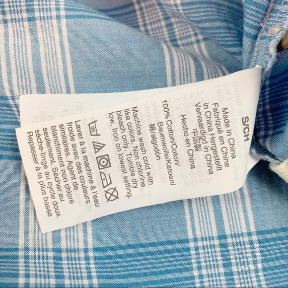 Madewell Ruffle-Neck Top in Colwell Plaid long sleeves  button front blue - Picture 10 of 10